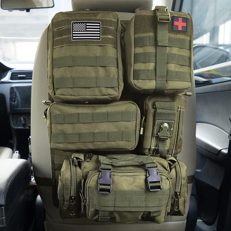 Jimikay Universal Tactical Seat ​Back Organizer Vehicle Molle Panel Organizer Storage Bag with 5 Detachable Molle Pouch for All Vehicel Such as Jeep,Truck,SUV, Car, Ford,Chevy etc - Image 1